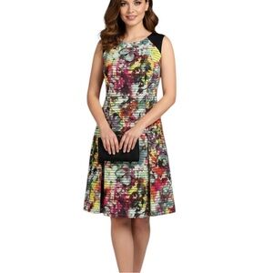 Beige by Eci Floral Sleeveless Lined Fit & Flare Midi Dress Large Colourful